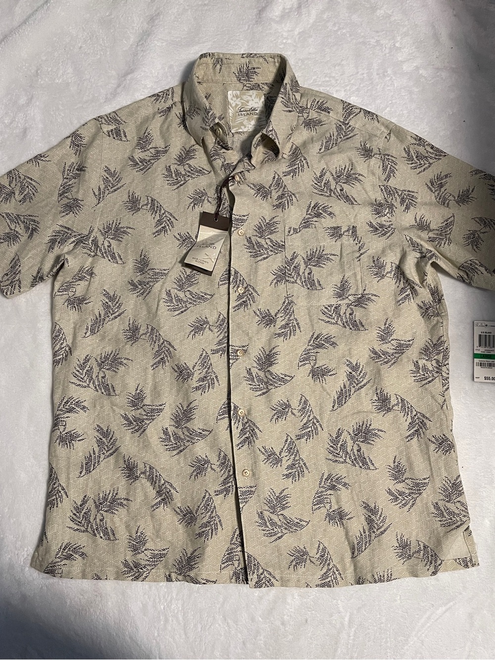 Tasso Elba Island Men's Short-Sleeve Leaf Print Shirt - Beige Size L